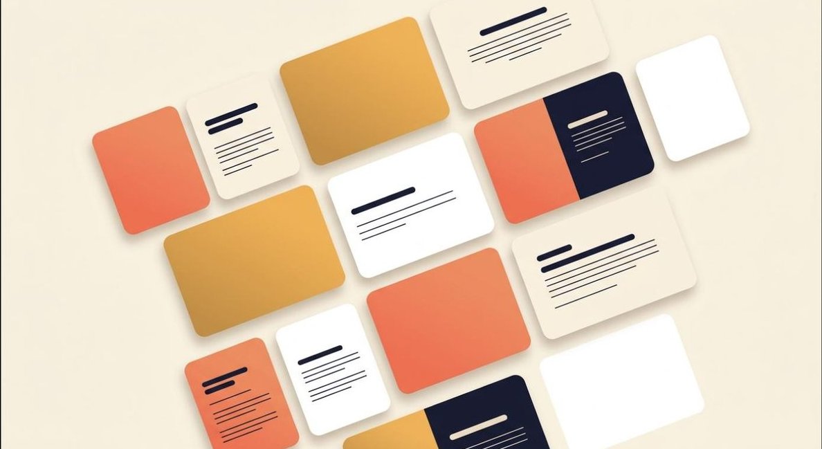 Abstract overlapping tiles representing a portfolio of digital projects